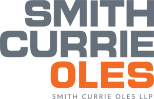 SCO stacked logo with SCO legal name (grey and orange)